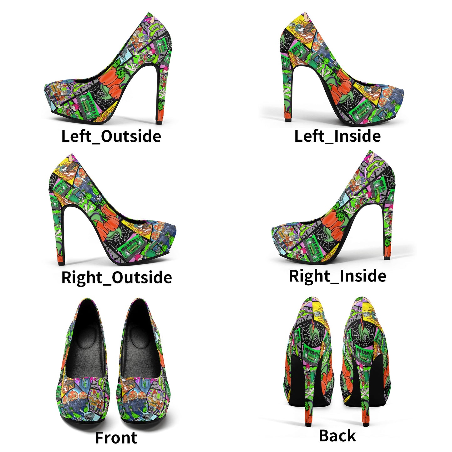 Halloween Patchwork Spooky Women Platform Pumps 5 Inch High Heels