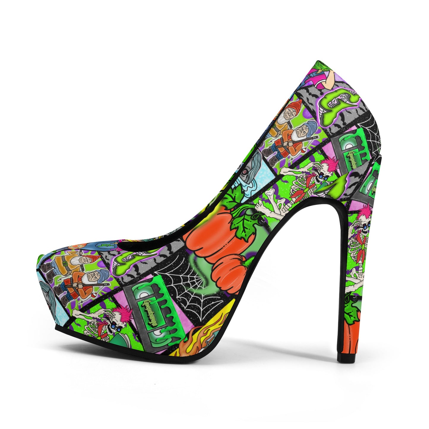 Halloween Patchwork Spooky Women Platform Pumps 5 Inch High Heels