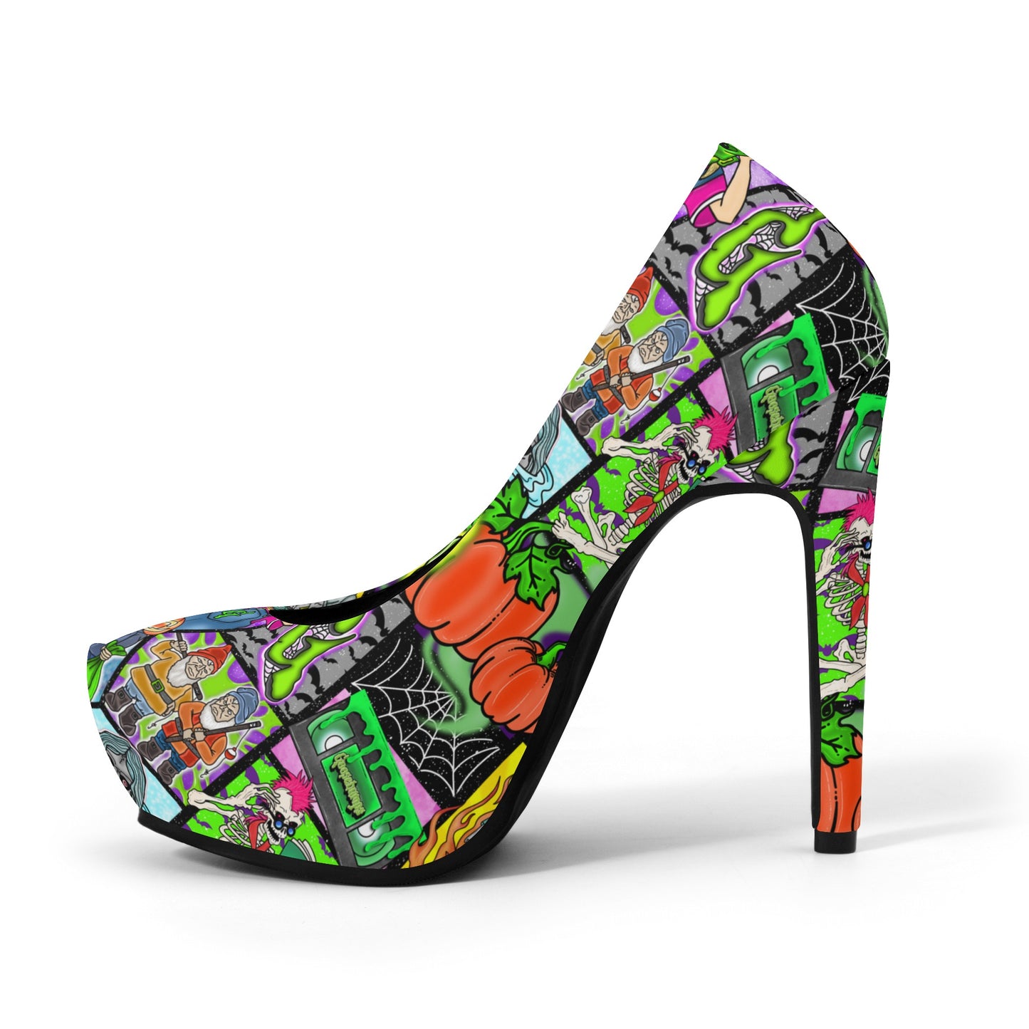 Halloween Patchwork Spooky Women Platform Pumps 5 Inch High Heels