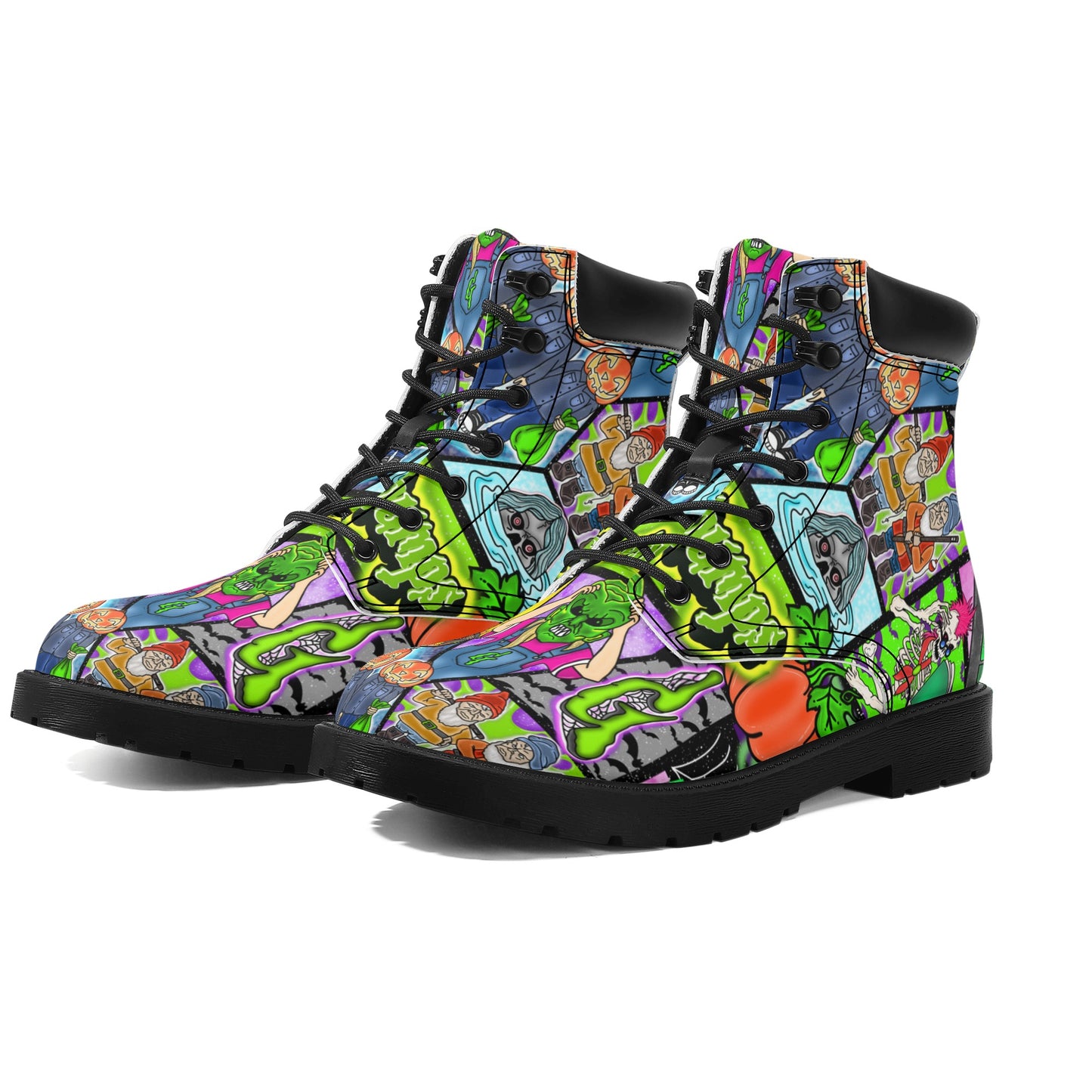 Halloween Patchwork  All Season Leather Boots Men & Women D20