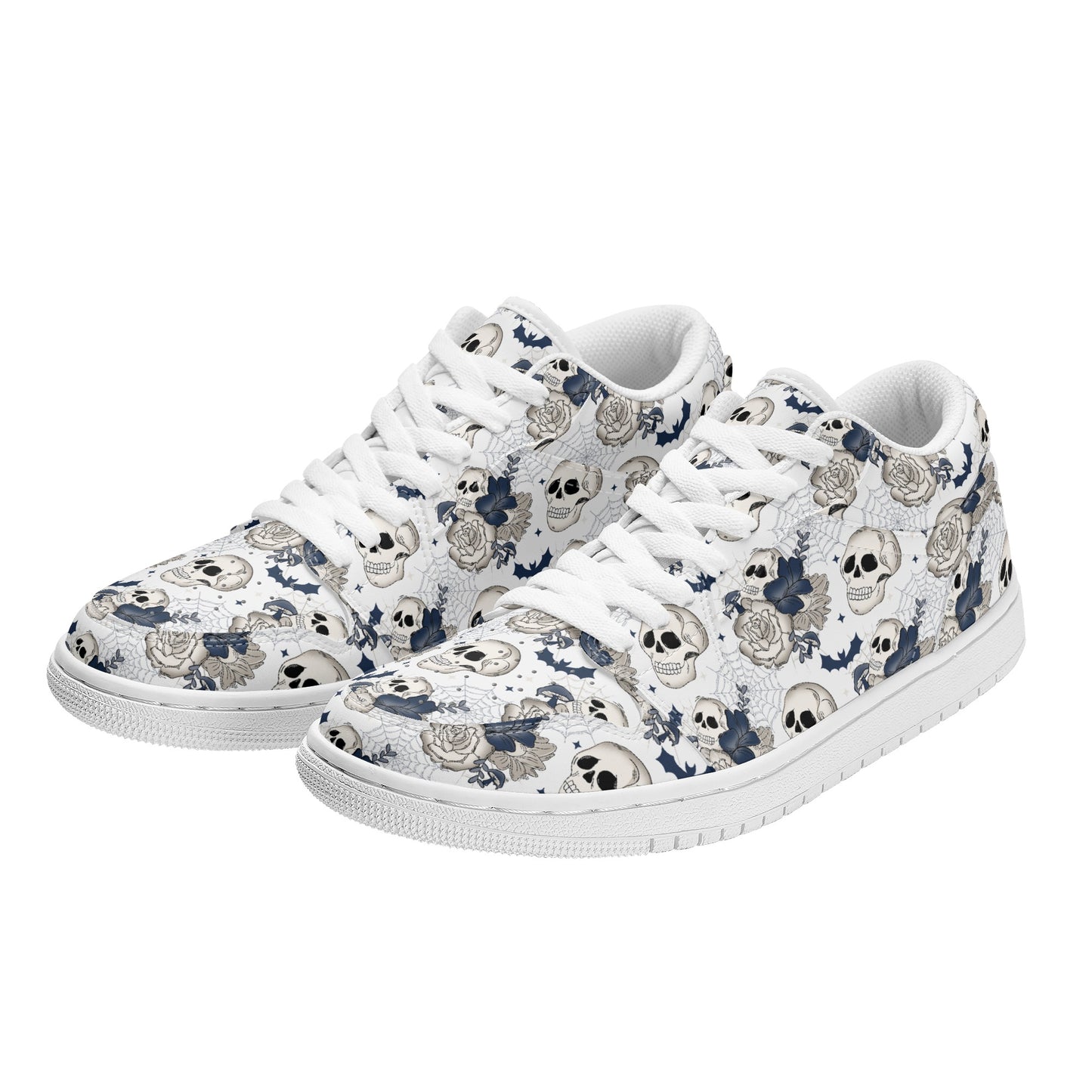 Spooky Skull Floral Womens  Low Top Skateboard Sneakers SF-S40-W