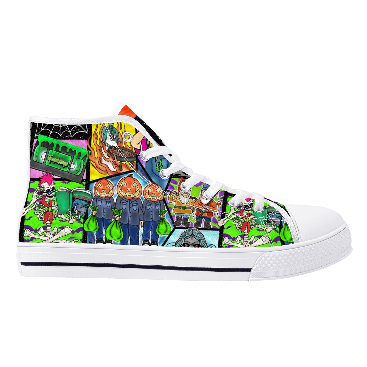 Halloween Patchwork  High Top Canvas Shoes Black and White Versions FWS