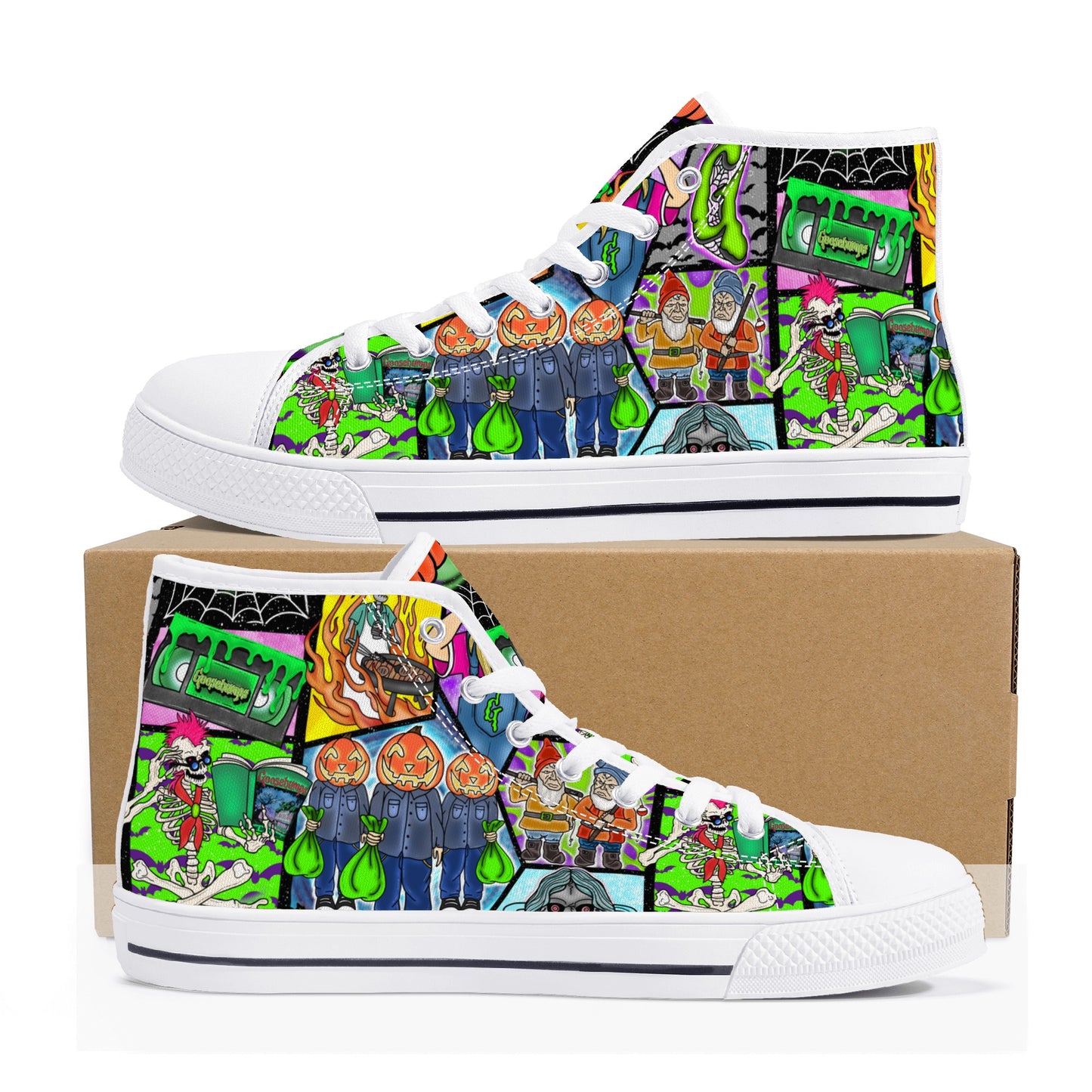 Halloween Patchwork  High Top Canvas Shoes Black and White Versions FWS