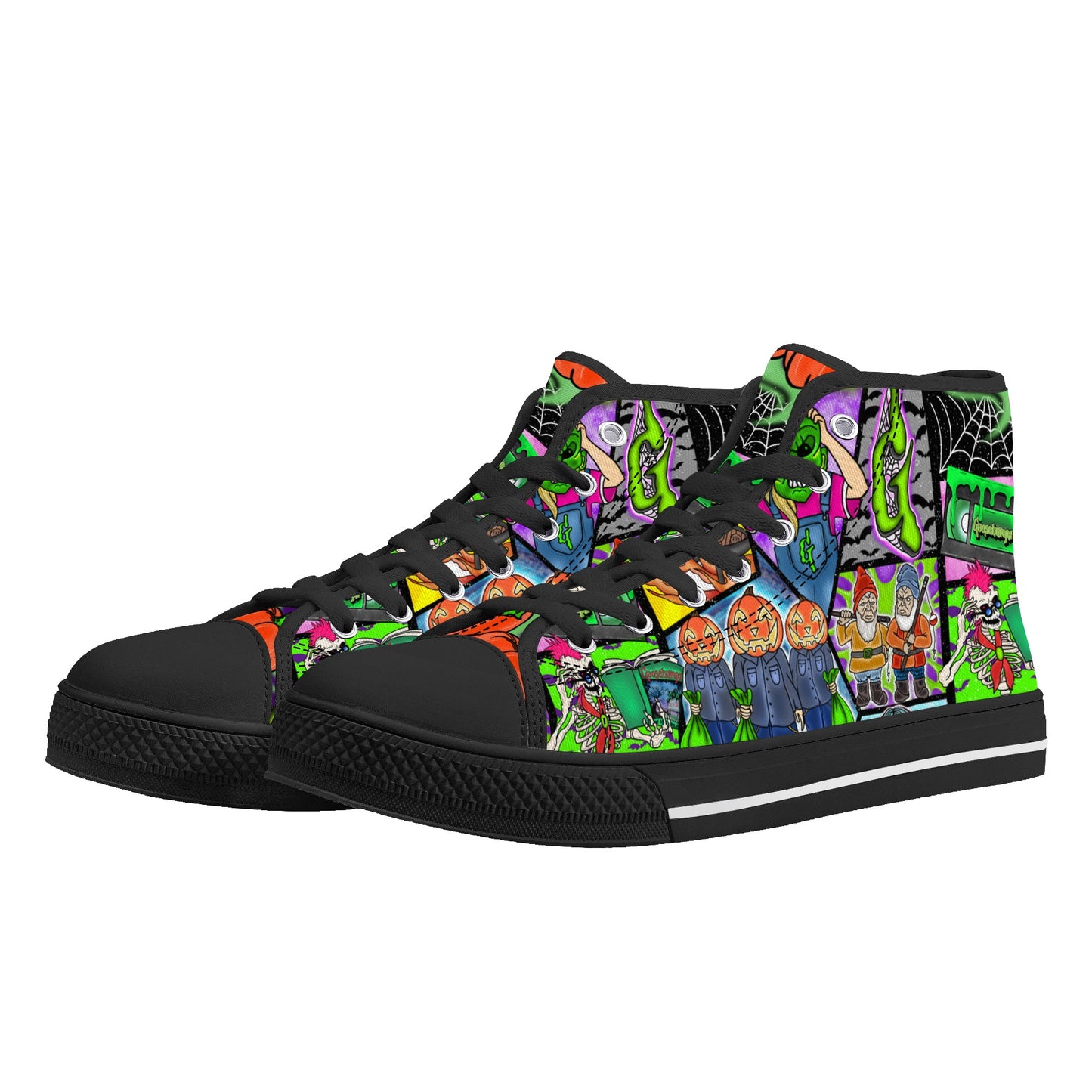 Halloween Patchwork  High Top Canvas Shoes Black and White Versions FWS