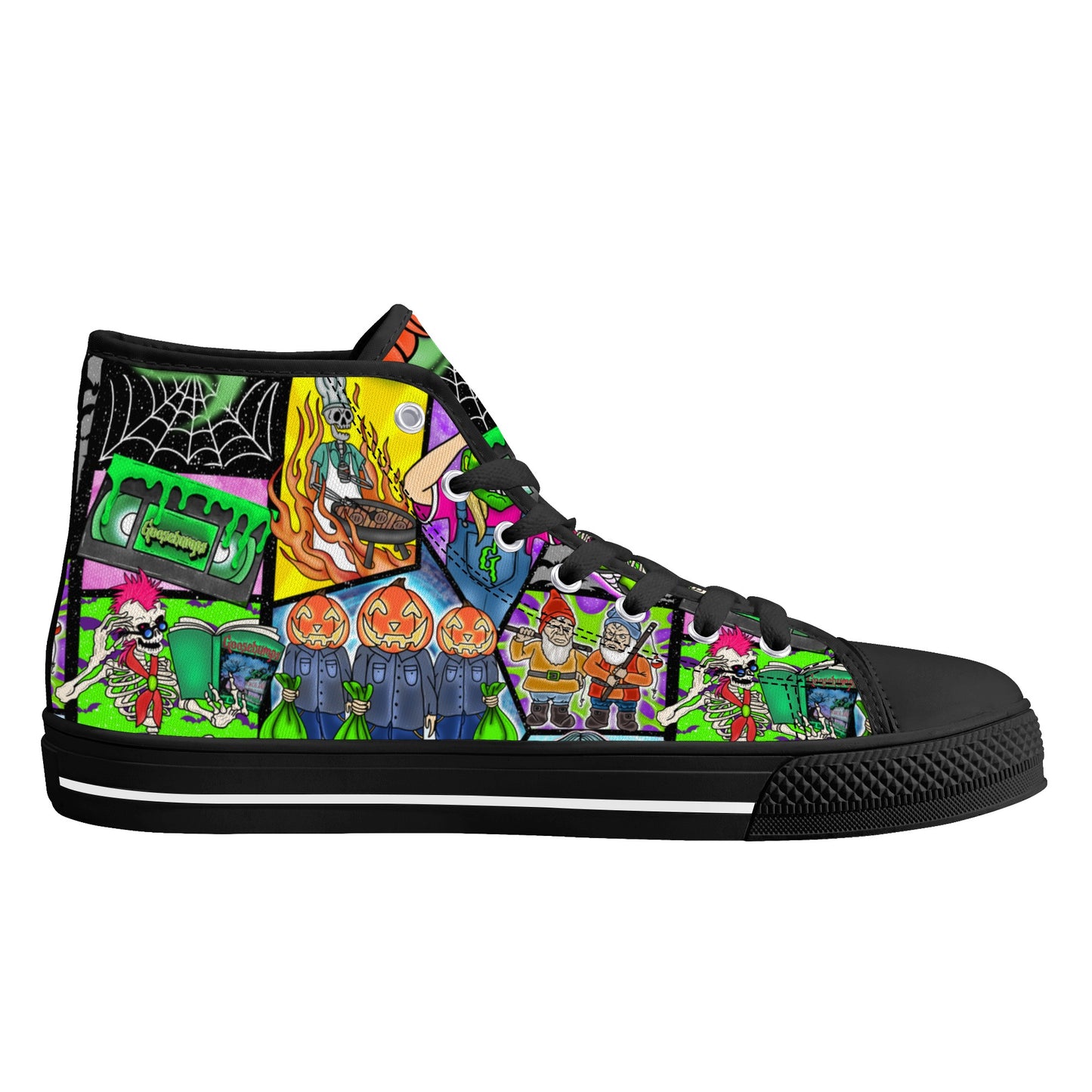 Halloween Patchwork  High Top Canvas Shoes Black and White Versions FWS