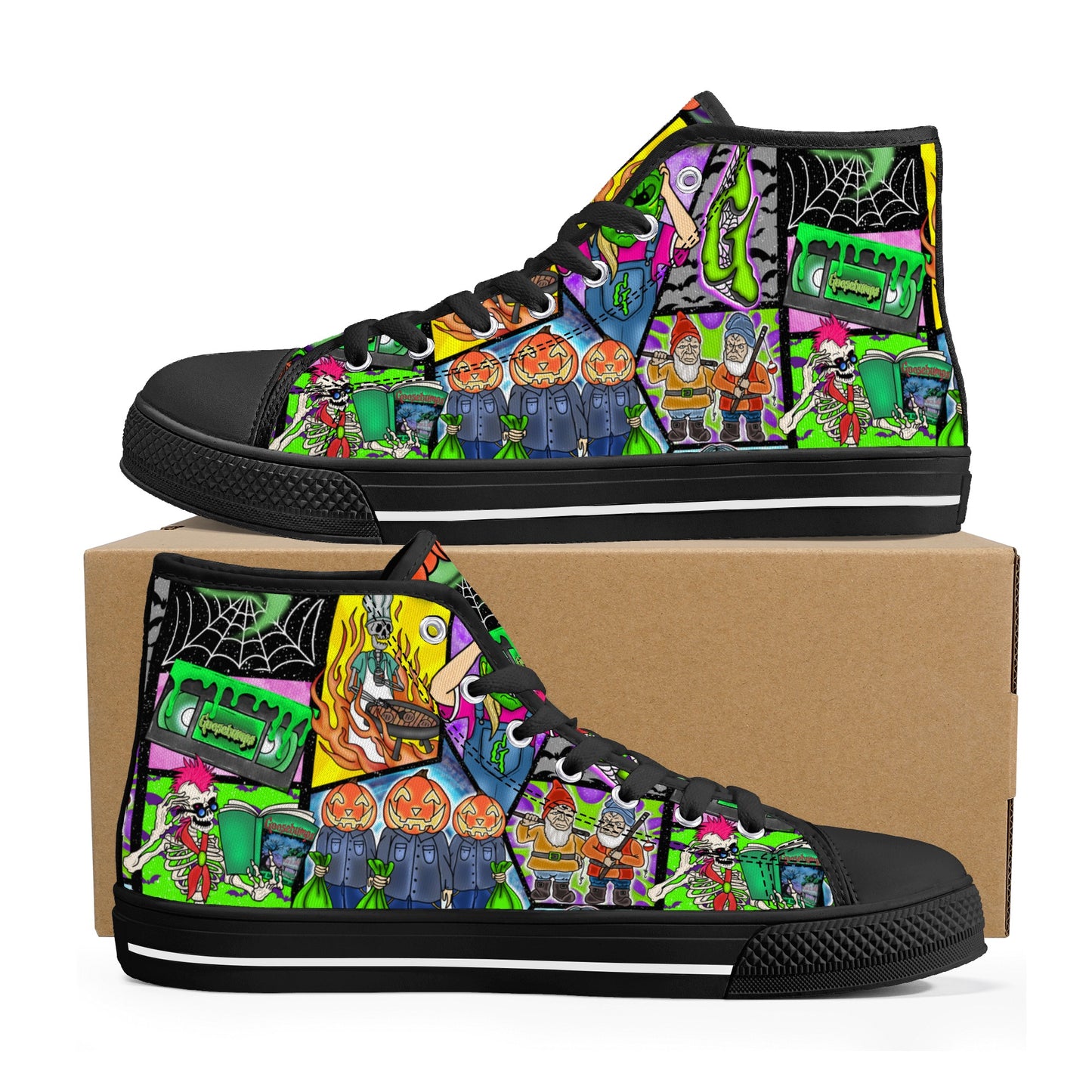 Halloween Patchwork  High Top Canvas Shoes Black and White Versions FWS