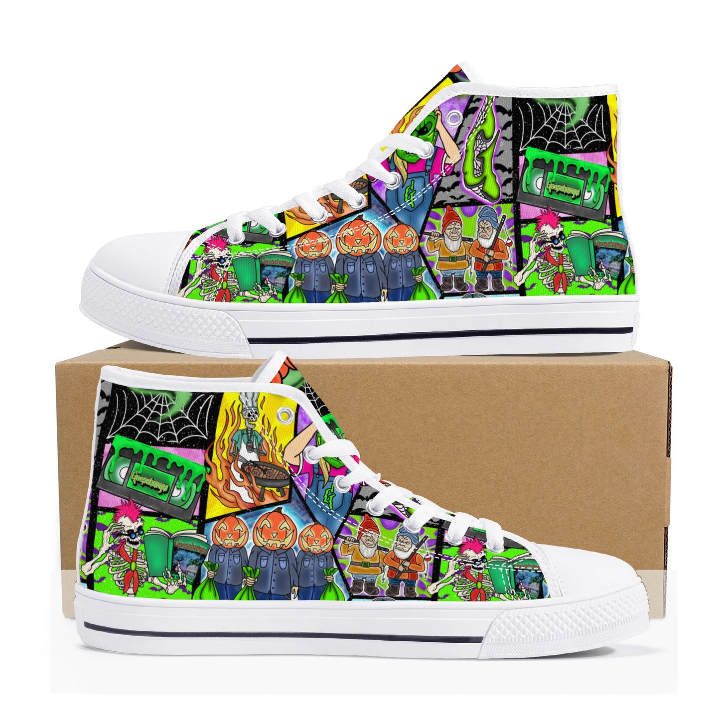 Halloween Patchwork  High Top Canvas Shoes Black and White Versions FWS