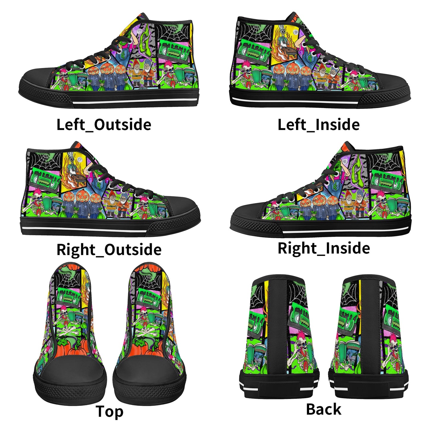 Halloween Patchwork  High Top Canvas Shoes Black and White Versions FWS