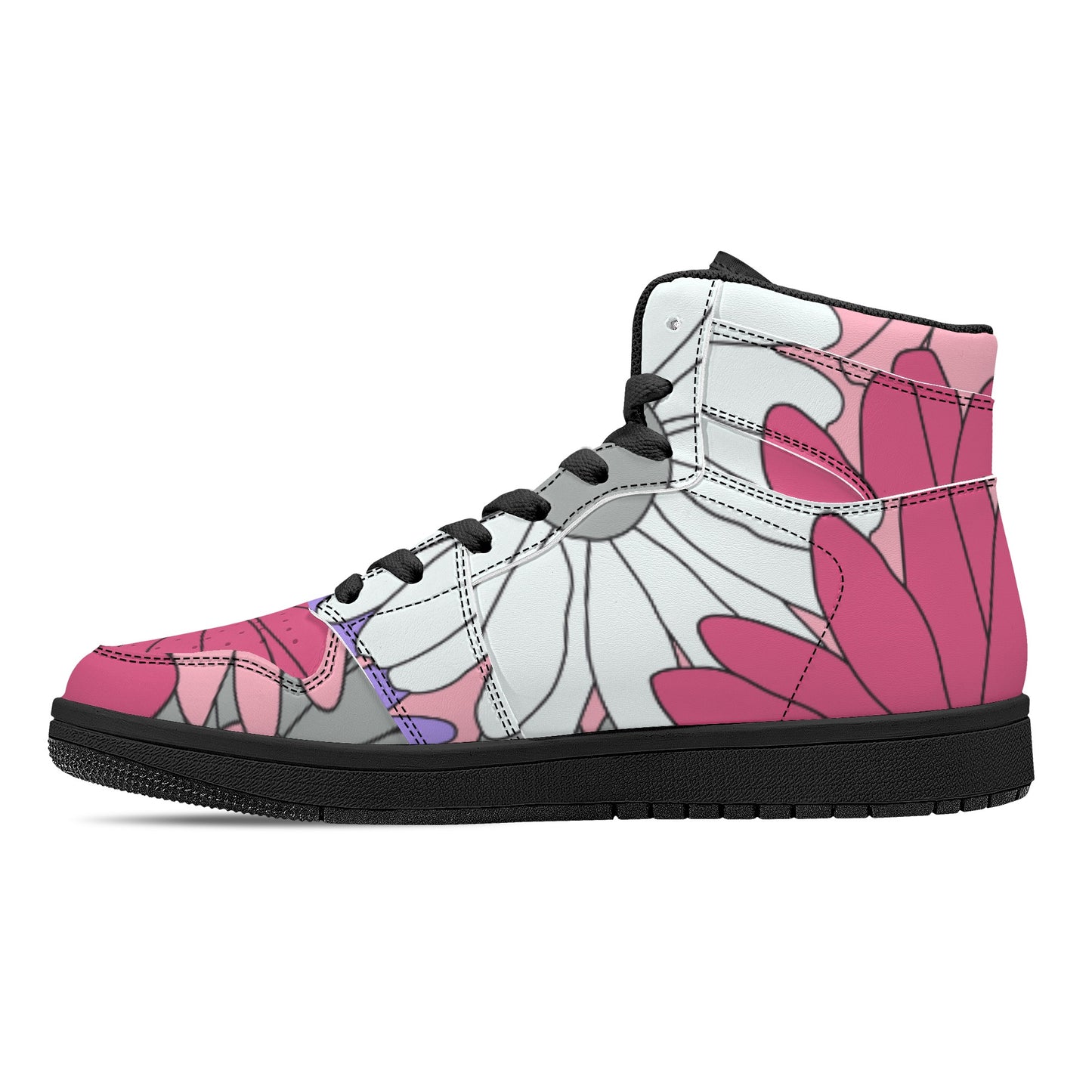 Daisy Flower Women's Black High Top Leather Sneakers